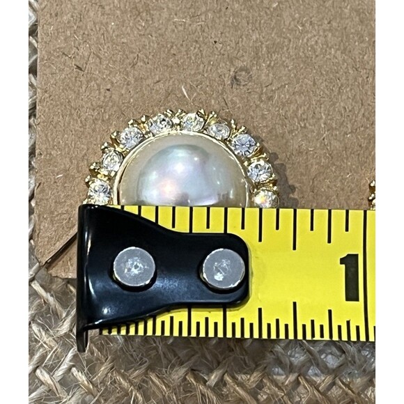 Roman VTG Simulated Pearl Rhinestone Gold Tone Clip On Earrings Regency 1950s - Picture 9 of 9